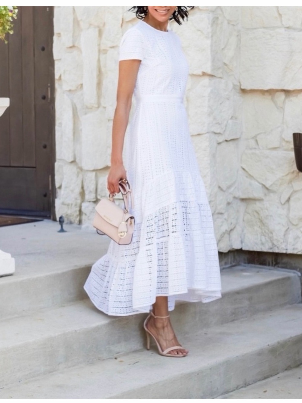 NEW Banana Republic White Eyelet Short Sleeve High Low Midi Dress Size 6